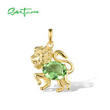 925 Sterling Silver Pendant For Women Green Stone Gold Color Leo Lion Zo... - $29.02
