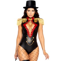 Circus Ring Master Costume Sequin Wet Look Bodysuit Chains Fringe Top Hat 4976 - £74.71 GBP