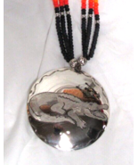 New 17.5&quot; Nickle Silver Alligator Pendant Necklace Black &amp; Multicolor Beads - £62.14 GBP