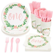 Baby Girl 1St Birthday Party Decorations, Plates, Napkins, Cups, Cutlery, 144Pcs - £28.81 GBP
