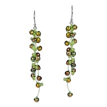 Elegantly Classy Green Pearls &amp; Peridot Long Dangle Earrings - £17.68 GBP