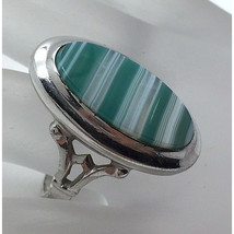 Espo Sterling Silver Green Lacy Natural Agate Ring Size 6.75 Sky - €37,01 EUR