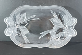 SERVING TRAY PLATTER OVAL GLASS 12&quot; POINSETTIA HOLIDAY FLOWERS Home Beau... - $18.99
