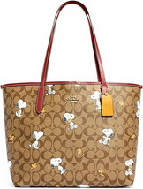 Coach Peanuts Motif With Snoopy Woodstock City Tote Bag ( Khaki Redwood ) - £315.68 GBP