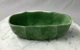 Vintage Shawnee USA 150 Green Pottery Oval Planter Basket Weave 7.5&quot; - £20.83 GBP