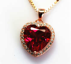 2.50Ct Heart Shape Red Garnet Halo Gift Pendant 14K Solid Rose Gold Free Chain - £230.48 GBP