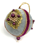 Vintage Christmas Ornament Push Pin Sequin 5&quot; Jumbo Velvet Beaded Pearl ... - $32.85 CAD