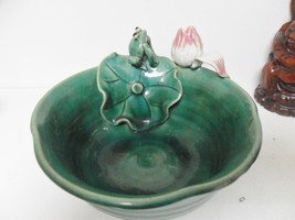 Chinese hand made pottery small Bowl with frog, flower and leaf, gorgeous [a*7] - £58.38 GBP