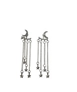 Moon &amp; Star Silver Dangle Earrings With Chain Tassels Elegant Celestial ... - $27.72