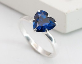 1Ct Heart Cut Lab Created Blue Sapphire Women Wedding Ring 14K White Gold Plated - £83.90 GBP