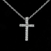 0.10Ct Round Cut Moissanite Small Cross Pendant 18&quot; Necklace White Gold Plated - £59.09 GBP