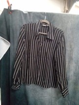 Newport News Womens Button Down Sheer Black White Stripes Sz 14 9001ARE  - $18.99