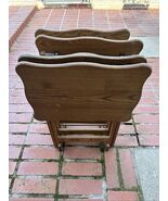 Vintage Set of 4 Unique  Folding TV Table Trays &amp; Rack Solid Oak Wood - $321.75