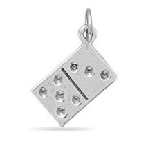Reversible Domino Charm Bar Chip Pendant 21mm Long Unisex Jewelry 14K White GP - £21.46 GBP