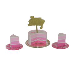 American Girl Truly Me Birthday Cake Set Pink Tiered Cake &amp; Slices, Plates - £13.98 GBP
