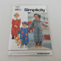 Simplicity Toddlers&#39; Jumpsuit Hat Sewing Pattern 7947 Sz 2-4 Uncut Clown Costume - £6.27 GBP