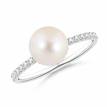 ANGARA 8mm Freshwater Pearl & Diamond Solitaire Ring in Silver for Women, Girls - £246.82 GBP+
