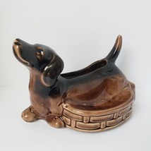 Vintage Dachshund Dark Brown Tan Ceramic Dog Planter - £24.62 GBP