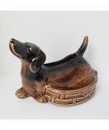 Vintage Dachshund Dark Brown Tan Ceramic Dog Planter - £24.96 GBP