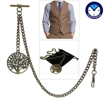 Pocket Watch Chain Bronze Albert Chain BIG Size 38 mm LifeTree Fob T Bar AC127 - £13.53 GBP