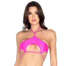Underboob Cut Out Crop Top Halter Neck Keyhole Tie Back Sleeveless Hot Pink 6039 - £21.75 GBP