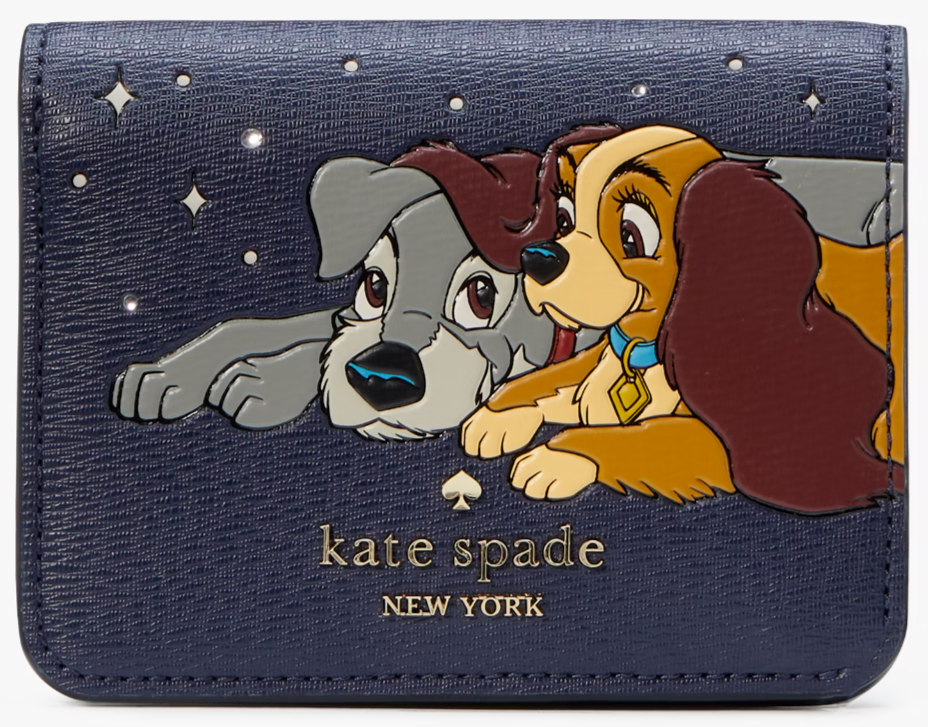Kate Spade Disney Lady and the Tramp Small Bifold Wallet KH619 Navy NWT Dogs F