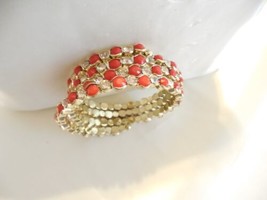 Style &amp; Co. 7” Gold Tone Red and Clear Stone Coil Bracelet C796 - £7.15 GBP