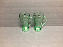 2 Coca Cola Drinking Glasses Tumblers Clear Green Glass - $4.16