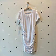 L - Babaton Aritzia White SHort Sleeve Ruched Covet NEW $88 Dress 0505LA - £35.38 GBP