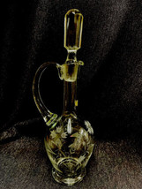 Vintage Tall Crystal Wine Decanter Etched Glass Handle Stopper 11” Roumania - £15.03 GBP