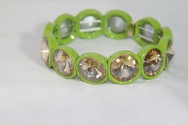Plunder Bracelet (New) Tanya - Peach Crystals In Lime Green 7&quot; Elastic (PB532) - £14.24 GBP