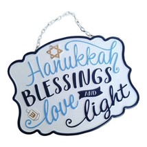 Hanging Happy Hanukkah blessings 8&quot; Let&#39;s Celebrate holiday decor. New - £5.47 GBP