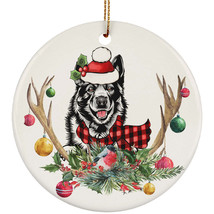 Cute Norwegian Elkhound Dog With Antlers Reindeer Flower Christmas Ornament Gift - £13.49 GBP