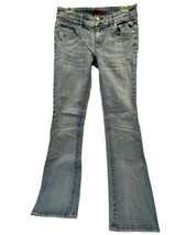 Jessica Simpson Jeans Junior Size 7 Low Rise Flare Leg Embellished Frayed Bottom - £12.04 GBP