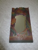 Tropical Pelican Bird &amp; Floral Carved Wood Framed Mirror - 10-1/2&quot; X 19-1/2&quot; - £31.10 GBP