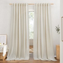 Nicetown Natural Linen Curtains &amp; Drapes For Windows 84 Inch Long, Rod, 2 Pieces - £31.96 GBP