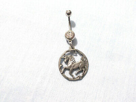 Prancing Unicorn with Engraved Mane and Tail on 14g Clear CZ Belly Ring Barbell - £6.79 GBP