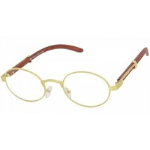 Men CLASSY MODERN Clear Lens EYE GLASSES Unique Oval Gold Faux Wood Wood... - £11.48 GBP