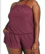 Aqua Green™ ~ Women&#39;s Size 18W ~ Plum ~ High Neck~ 1 Pc. Swimsuit w/Pockets - £29.32 GBP