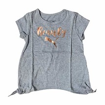 Puma Girls Tshirt 100% Cotton (Ash Grey/Gold Print with Bows, 6 Years) - £7.84 GBP