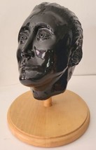 Bust Male Model Head Plaster Glazed Black on Wood Stand Base Vintage Mid-Century - £86.75 GBP
