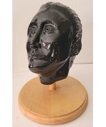 Bust Male Model Head Plaster Glazed Black on Wood Stand Base Vintage Mid... - £86.67 GBP