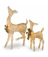 Christmas Deer Set Pre-Lit Yard Decor Holiday Fawn Doe Decoration Clear ... - £85.04 GBP