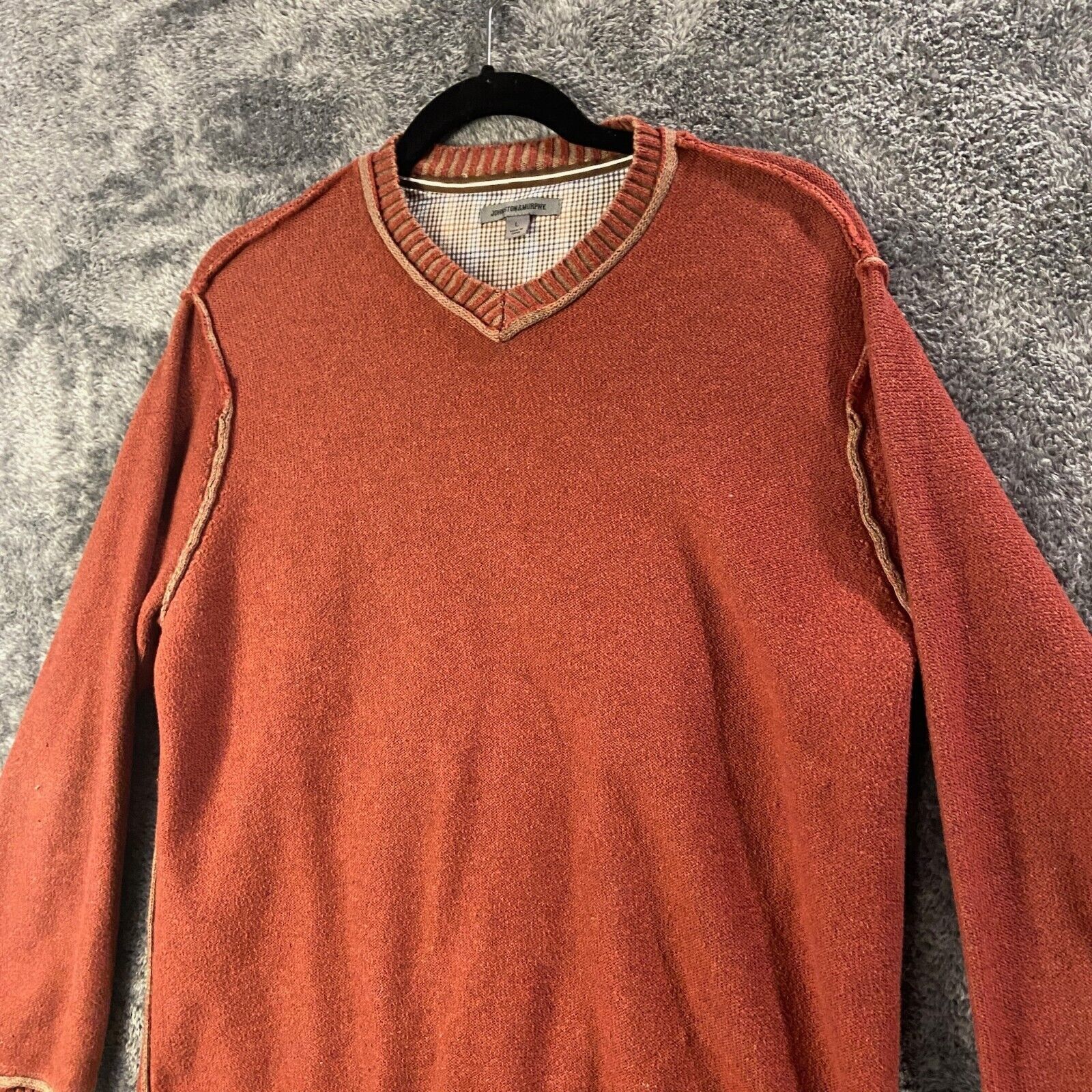 Primary image for Johnston & Murphy Sweater Mens Large Orange Wool Nylon Blend Knit Pullover