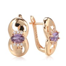 Ew fashion women earrings 585 rose gold with micro wax inlay oval purple natural zircon thumb200