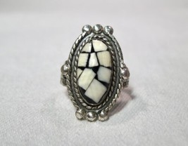 Vintage James Parker Sterling Silver Mother of Pearl Onyx Inlay Ring K1604 - $64.35