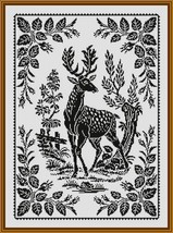 Chital Male Deer Leaves Corners Monochrome Count Cross Stich Pattern PDF... - £4.80 GBP