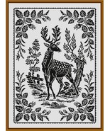 Chital Male Deer Leaves Corners Monochrome Count Cross Stich Pattern PDF... - £4.79 GBP