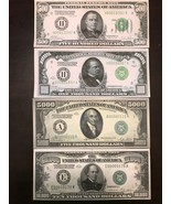 Reproduction Set 1928 Fed Reserve Notes $500, $1000, $5000, $10,000 High... - £11.18 GBP