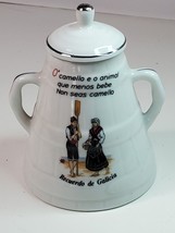 Souvenir of Galicia Sugar Bowl Lidded Dish Two Handles Camel Drinks the ... - $11.83